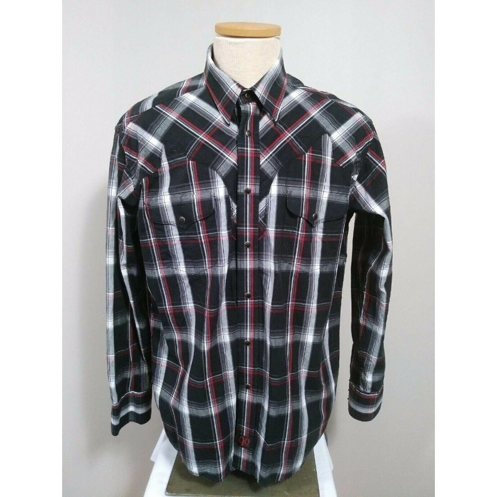 Panhandle Slim Western Shirt Men’s Large Snap Button  Plaid Embroidered Cowboy